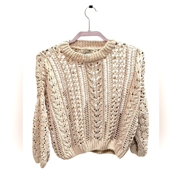 Forever 21 Cream Crochet Knit Sweater Crop Style Classic Size Small - Picture 1 of 3